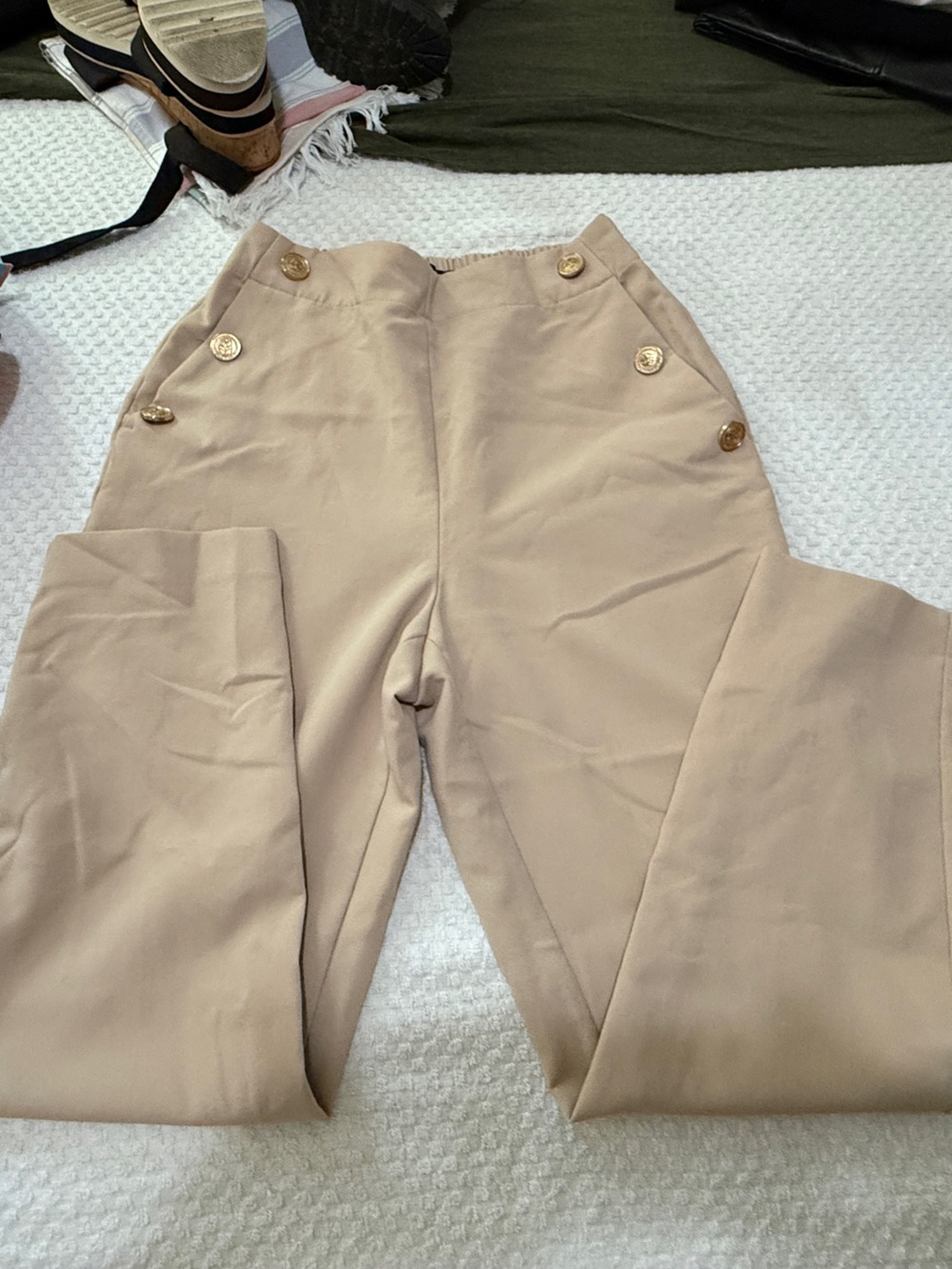 Zara High-Waist Button-Front Wide Leg Pants — Beige SZ M